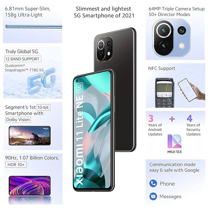 گوشی موبایل شیائومی مدل 11Lite 5G NE دو سیم کارت ظرفیت 128 گیگابایت و رم6 گیگابایت استوک