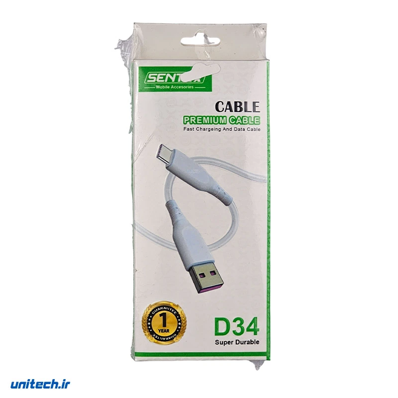 کابل شارژ فست و دیتا پریمیوم تایپ سی برند سنتکس مدل D34